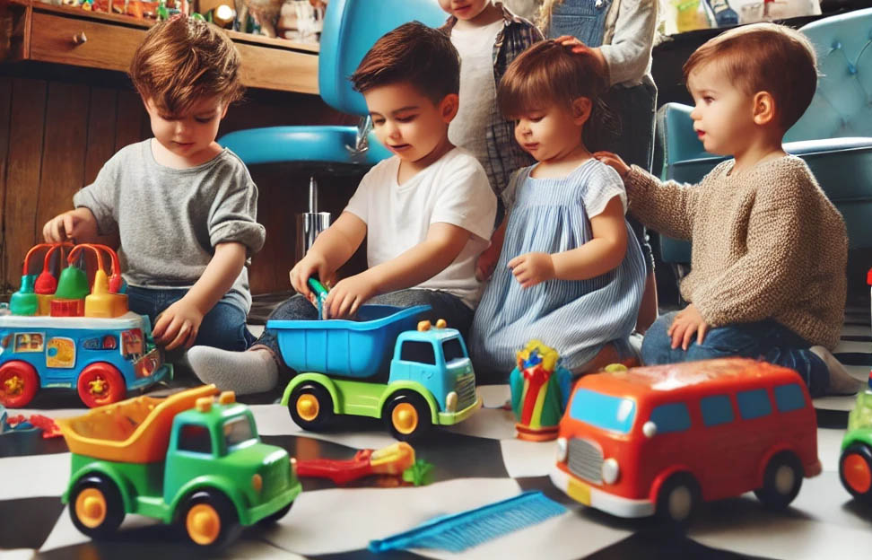 crianças brincando antes de cortar o cabelo
